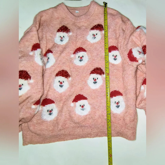 Women's Festive Holiday Santa Claus Pink Cozy Fuzzy Ugly Christmas Sweater, S - Picture 7 of 8